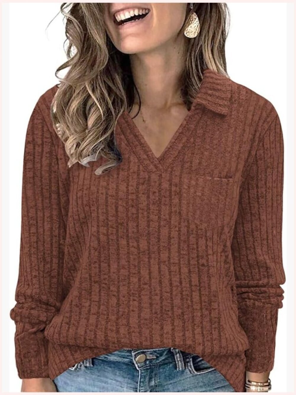 Womens Plus Size Tunic Sweater Long Sleeve Polo Shirts with Pocket